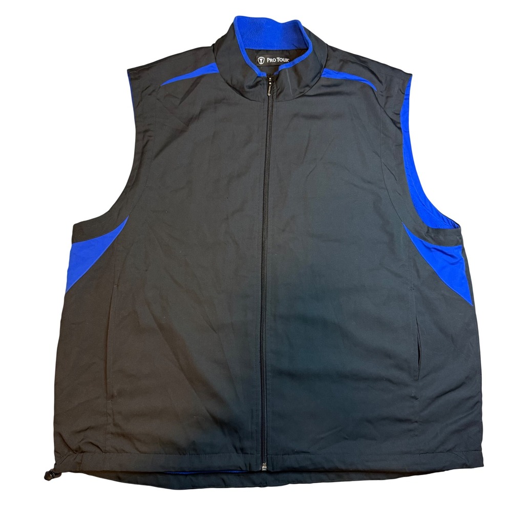 Pro Tour Mens Golf Vest Black Royal Blue Full Zip Fleece Lined Collar Large